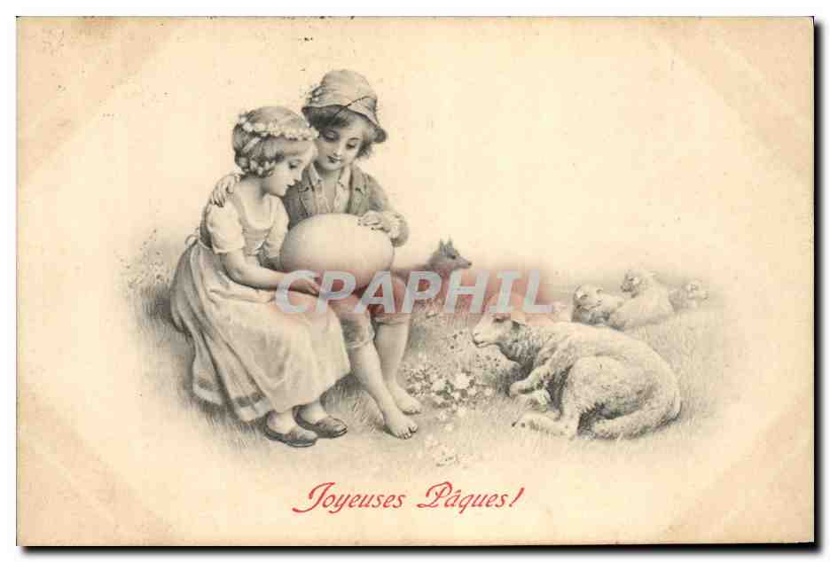 CPA Fantaisie Enfants Paques Agneau