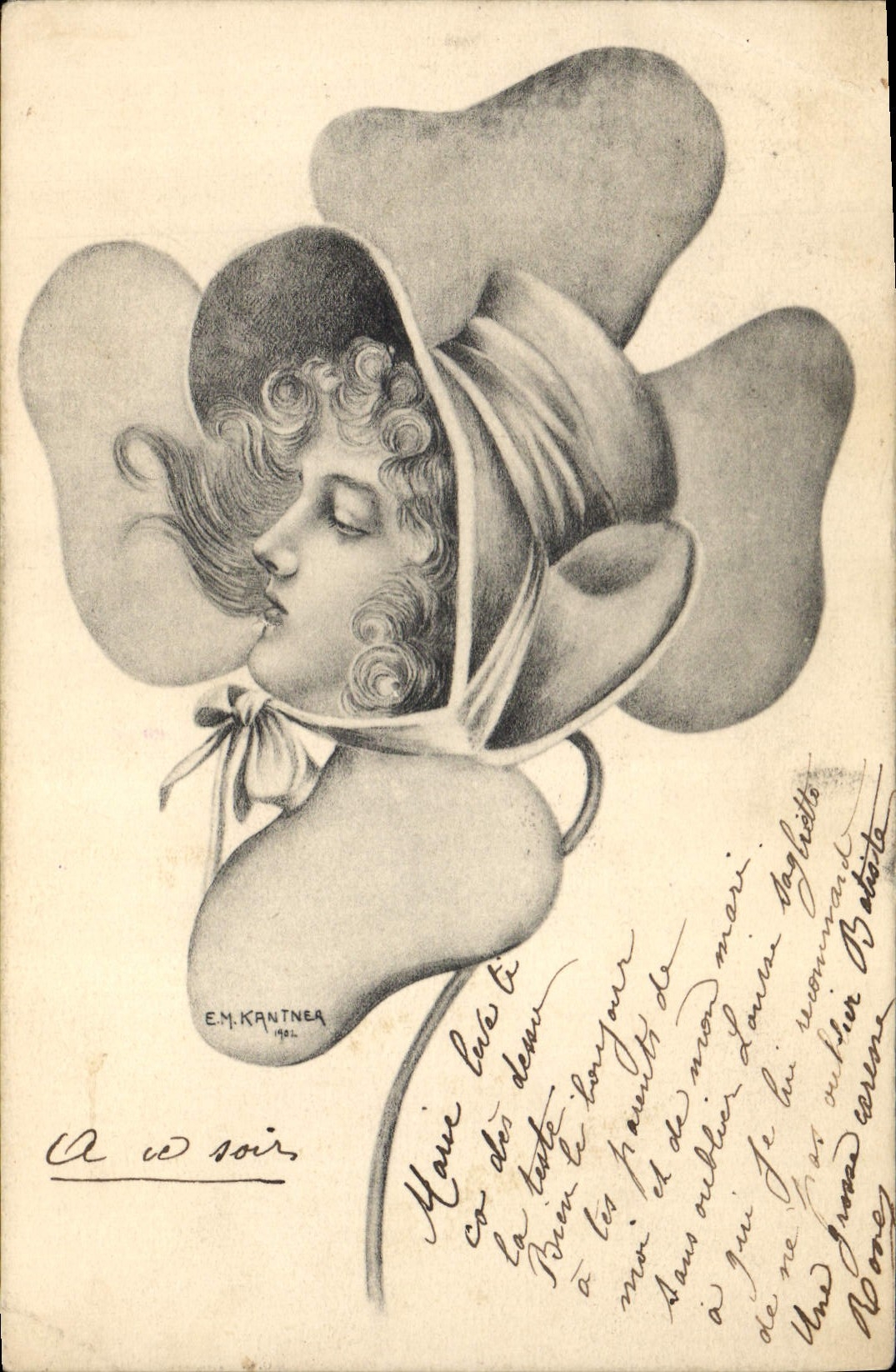 Femme au chapeau — dessin à l'encre — E.M. Kantner, 1901