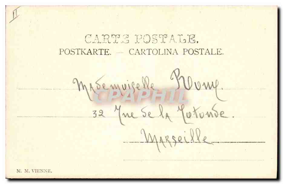 Junge Frau in eleganter Kleidung — für das 20. Jahrhundert — Verlag M. M. Vienne, n° II — Rückseite
