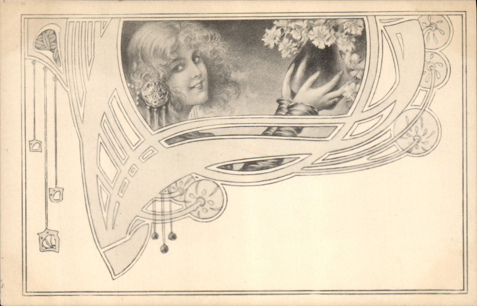 Femme aux cheveux bouclés — Art nouveau — M. M. Vienne
