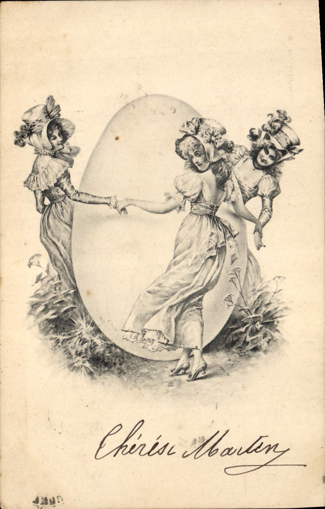 Femmes dansant autour d'un grand œuf — Chérie Marten — éditeur M. M. Vienne