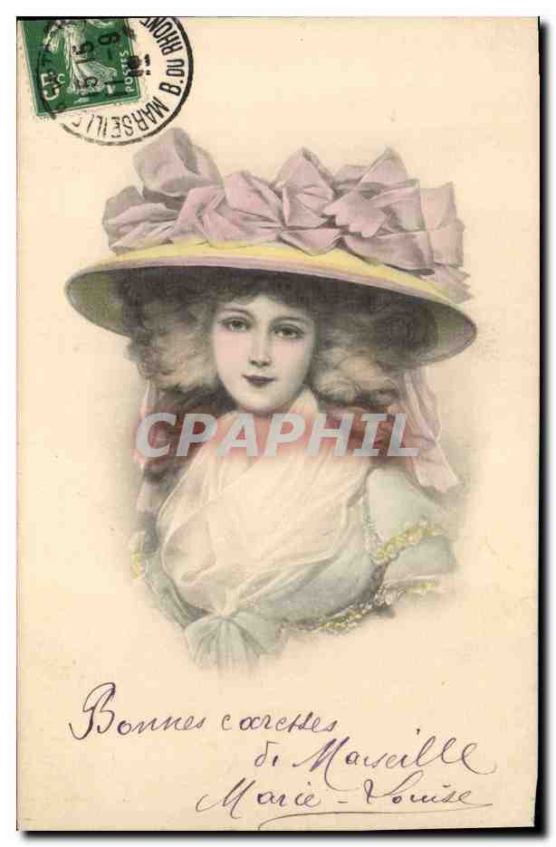 Jeune femme en chapeau à rubans — éditeur M. Munk, n° 380
