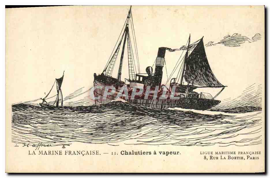 Embarcaciones de vapor de pesca — Serie 11 — Ligue Maritime Française, 8 Rue La Boétie, Paris