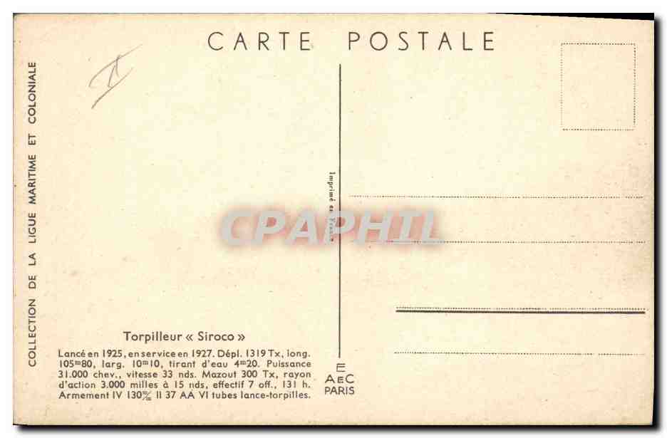 CPA Bateau Guerre Illustrateur Haffner Torpilleur Siroco — Verso
