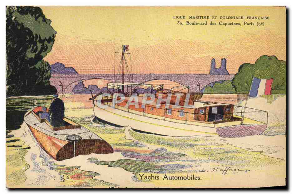 CPA Bateau Illustrateur Haffner Yachts automobiles