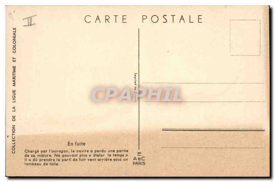 Navire en fuite — ouragan — Ligue Maritime et Coloniale, Paris — Achterkant