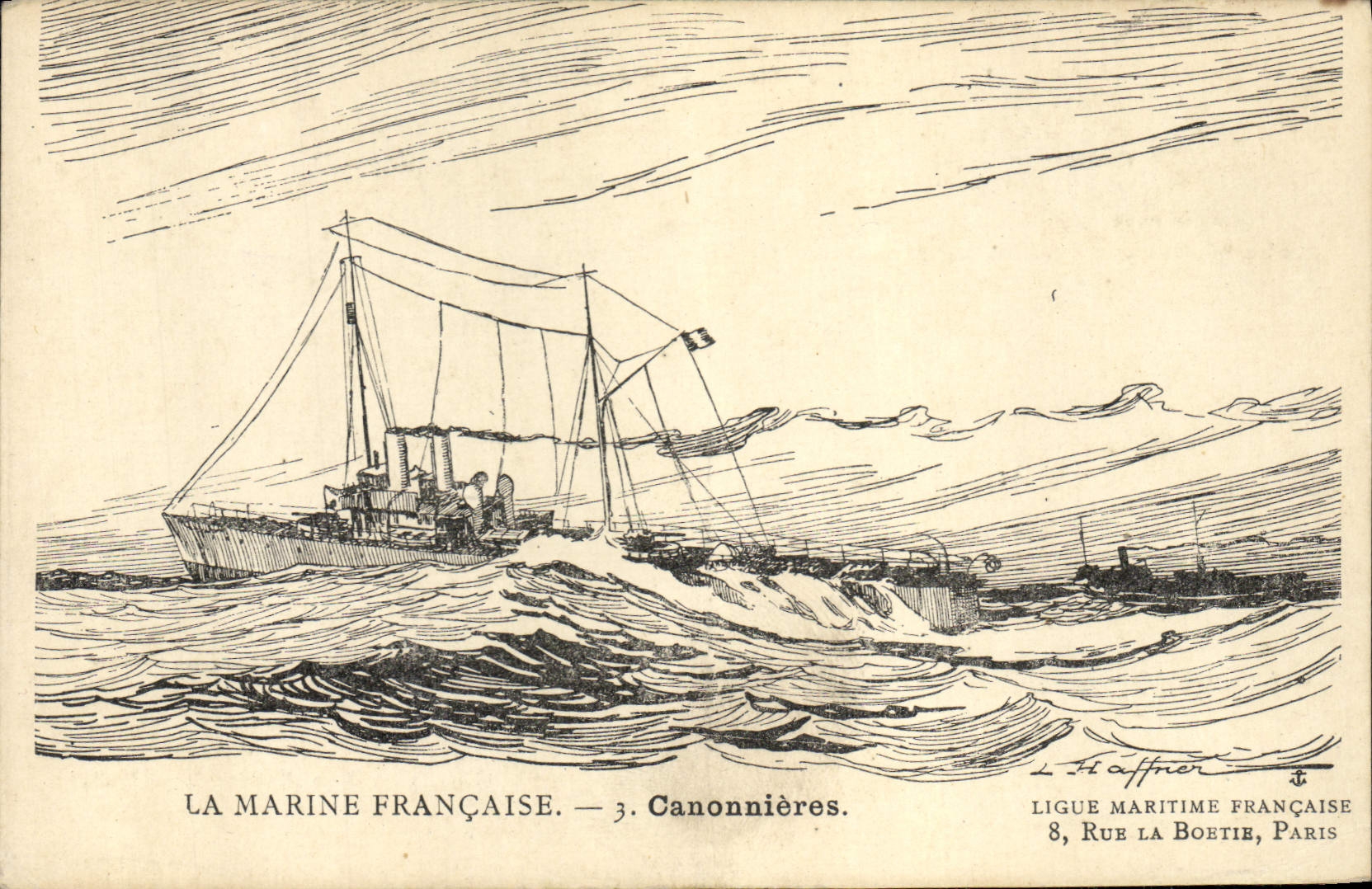 CPA Bateau Guerre Illustrateur Haffner Canonnieres