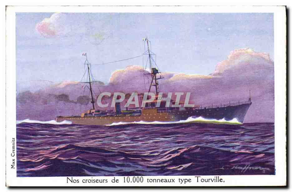 CPA Bateau Guerre Illustrateur Haffner Croiseurs de 10000 tonneaux type Tourville