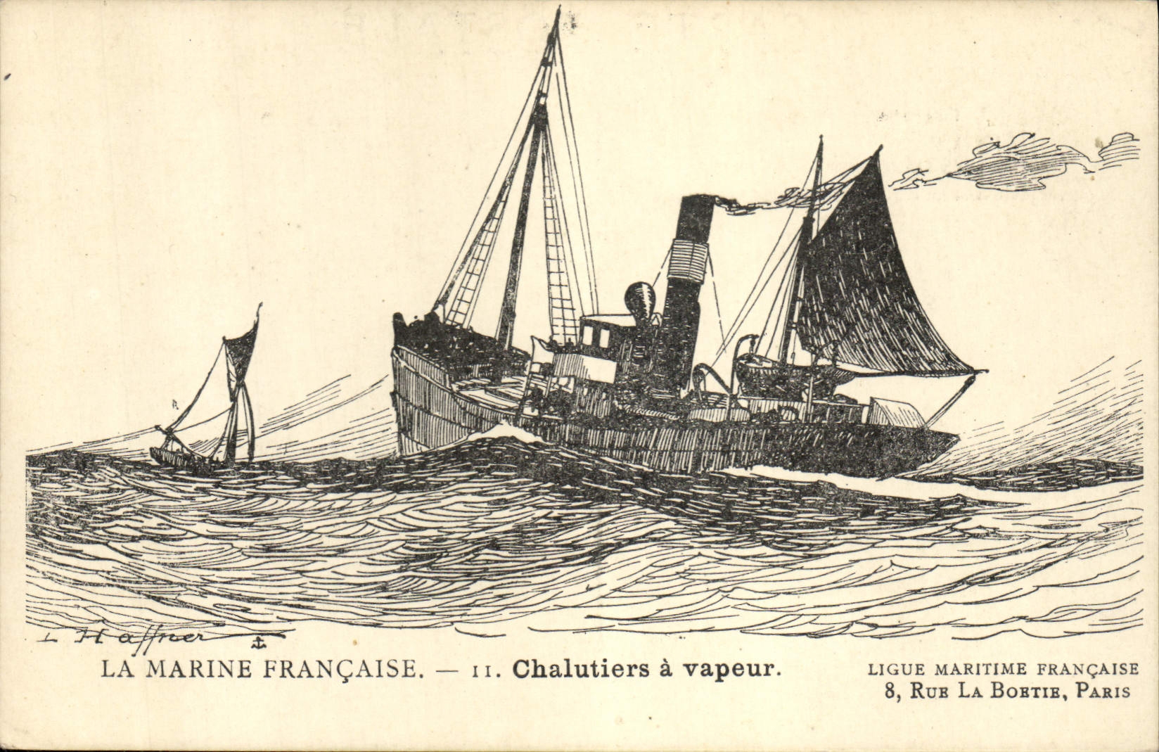 Chalutiers à vapeur — Série La Marine Française — Ligue Maritime Française, 8, Rue La Boétie, Paris