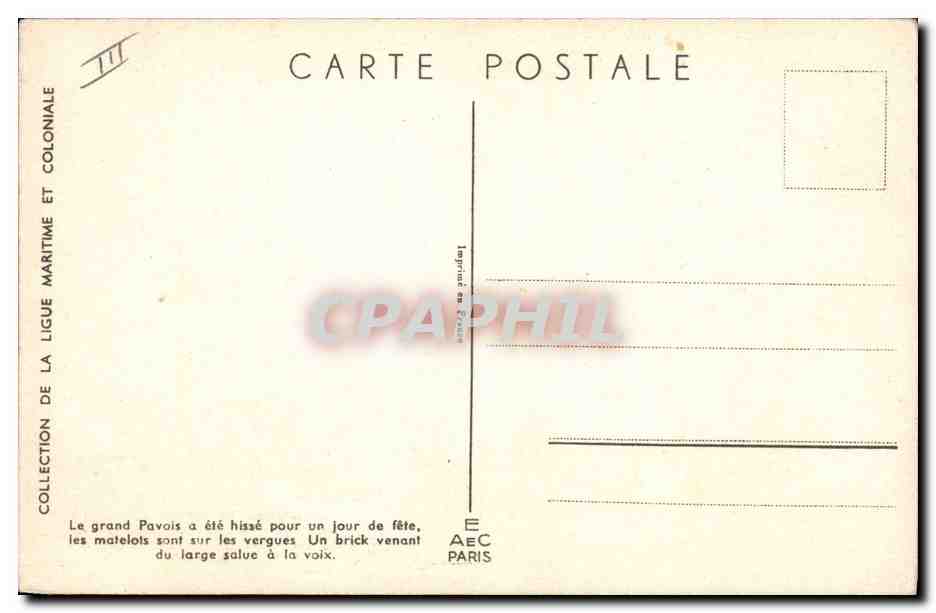Navire à pavillon — Pavillon hissé pour une fête — Collection de la Ligue Maritime et Coloniale, Imprimerie de France, Paris — Verso
