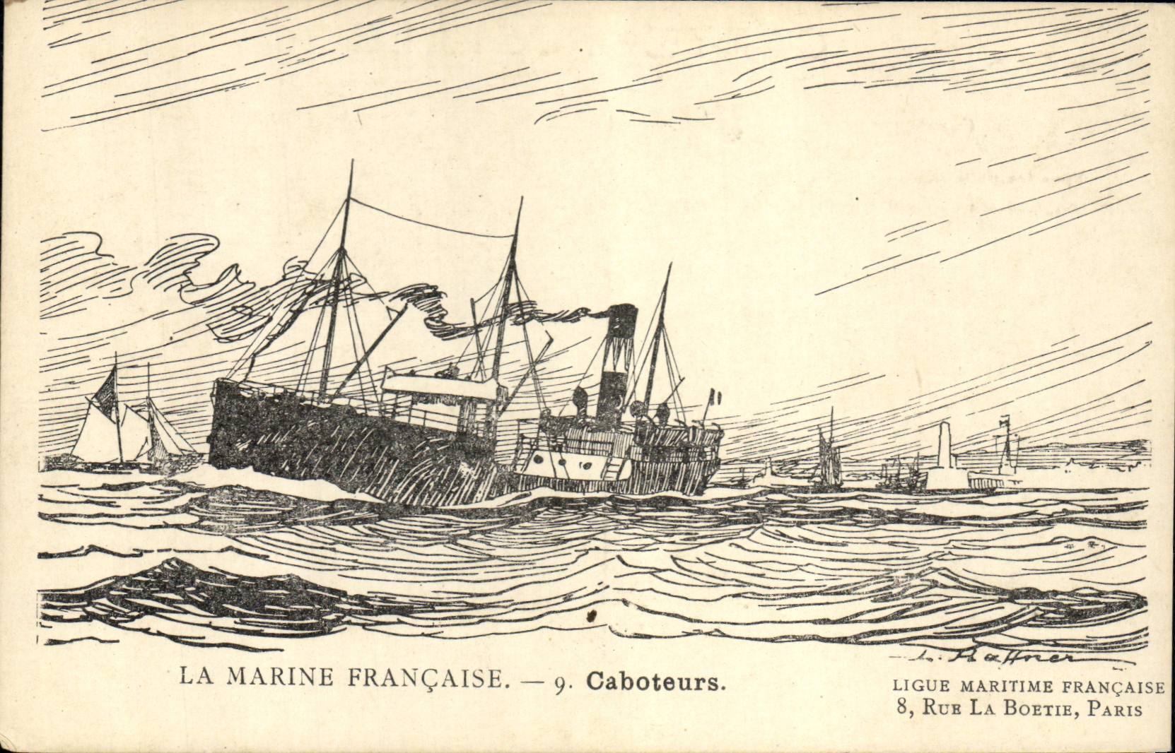 La Marine Française — 9. Caboteurs — Ligue Maritime Française, 8, Rue La Boétie, Paris