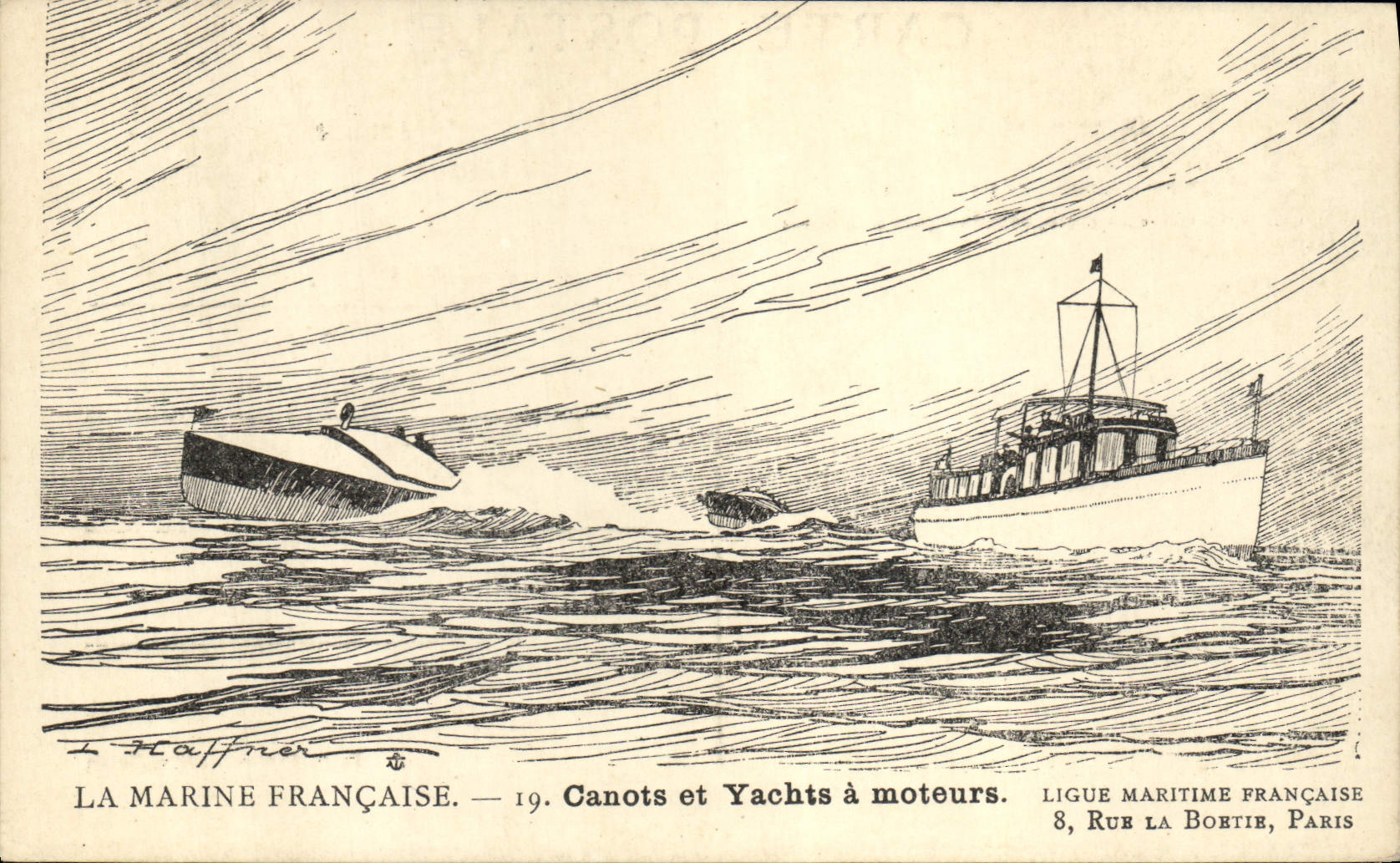 La Marine Française — 19. Canots et Yachts à moteurs — Ligue Maritime Française, 8, Rue La Boétie, Paris