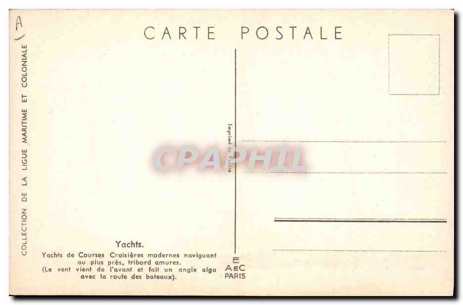 Yachts de Courses — Croisières modernes naviguant au plus près, tribord amures — Collection de la Ligue Maritime et Coloniale, Imprimerie AEC, Paris — Reverso