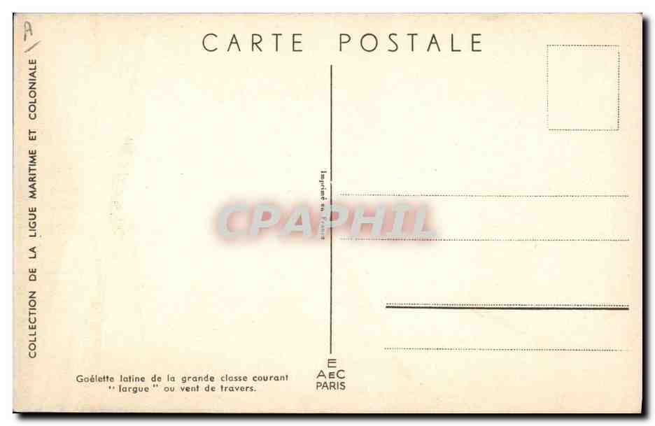 Lateiner-Fregatte der Großen Klasse, die 'l'argue' oder Querwind segelt — Sammlung der Seefahrt- und Kolonialliga, veröffentlicht von AEC Paris — Rückseite