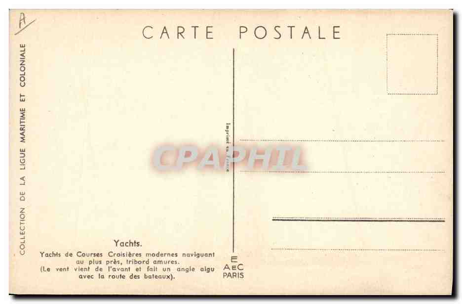Yachts de Courses Croisières modernes — Collection de la Ligue Maritime et Coloniale — éditeur AEC Paris — Verso