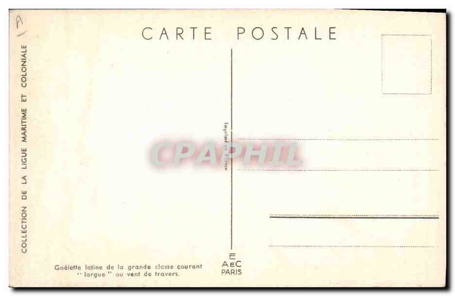 Goélette latine de la grande classe courant "largue" au vent de travers — L. Koffner — Collection de la Ligue Maritime et Coloniale — Reverso