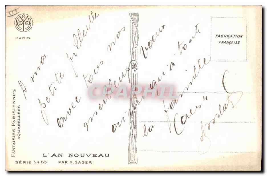 CPA Bateau Illustrateur Xavier Sager Femme Bonne annee — Rückseite