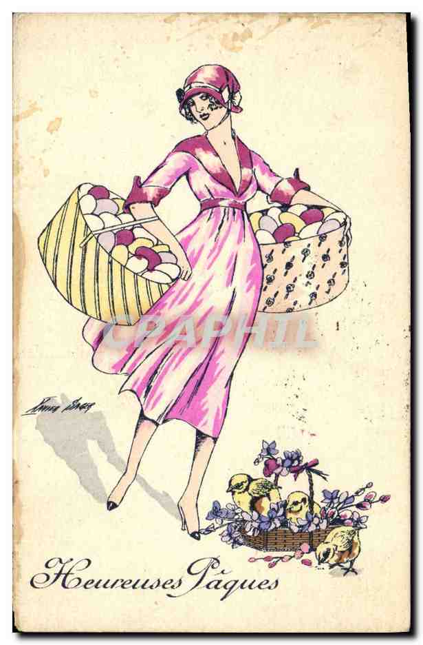 CPA Bateau Illustrateur Xavier Sager Femme Poussins 