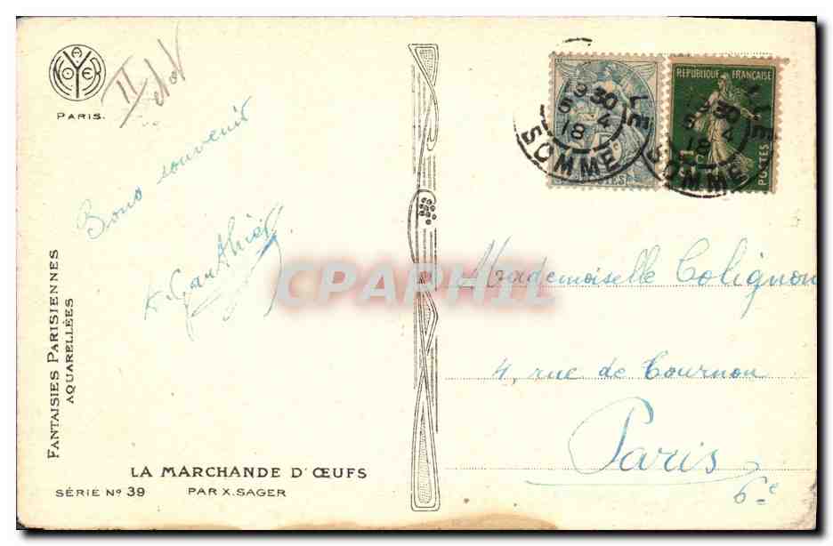CPA Bateau Illustrateur Xavier Sager Femme Poussins  — Rückseite