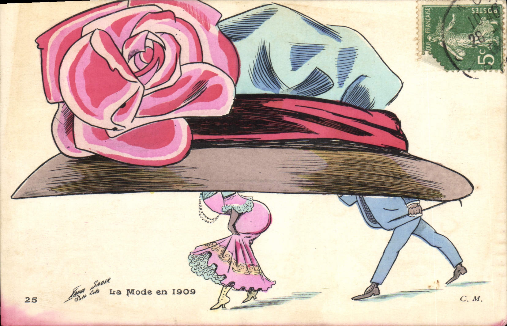 CPA Bateau Illustrateur Xavier Sager Femme La mode en 1909 Chapeau