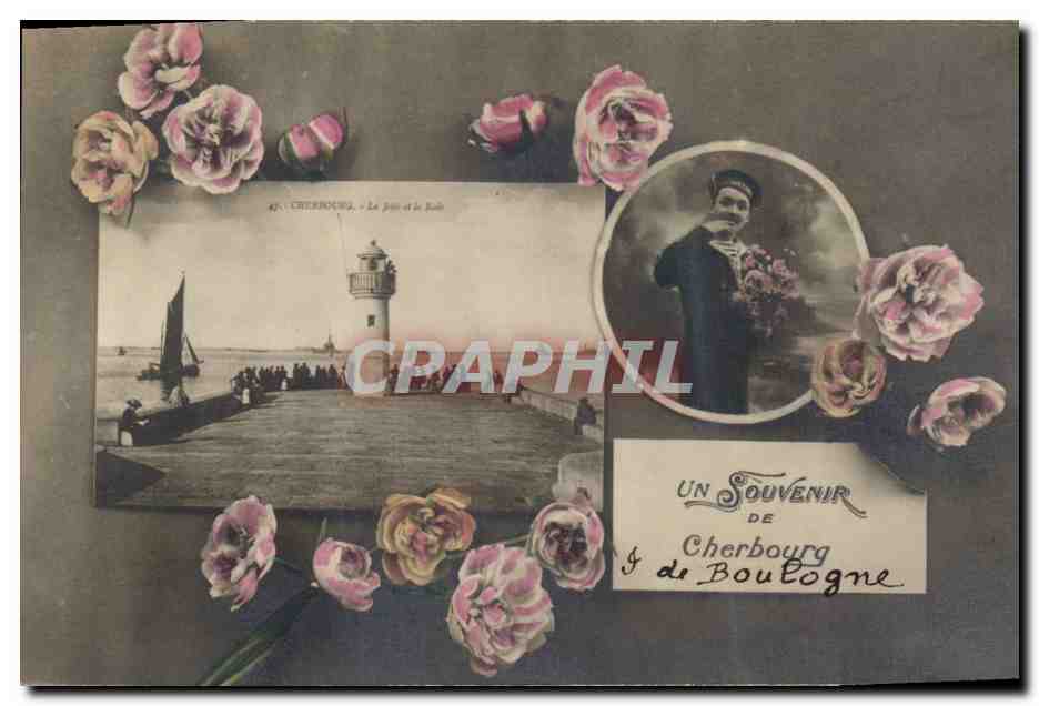 CPA Phare Cherbourg La jetee et la rade