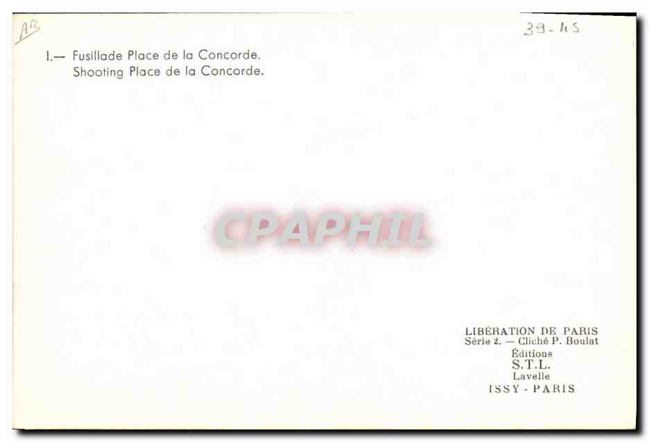 Place de la Concorde — Fusillade — Éditions S.T.L. Issy-Paris — Verso
