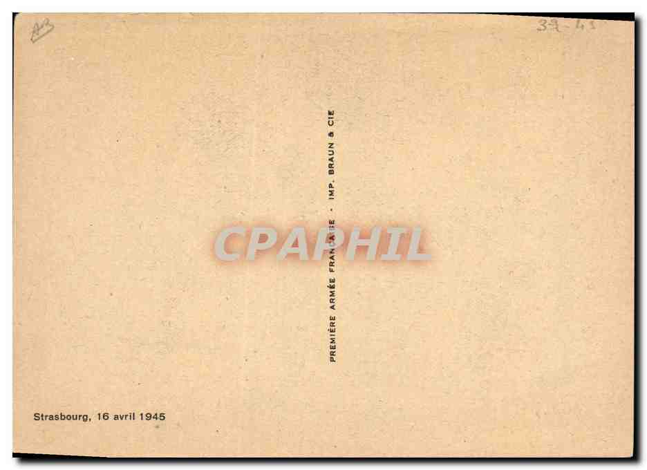 CPA Militaria Strasbourg 16 avril 1945 — Achterkant
