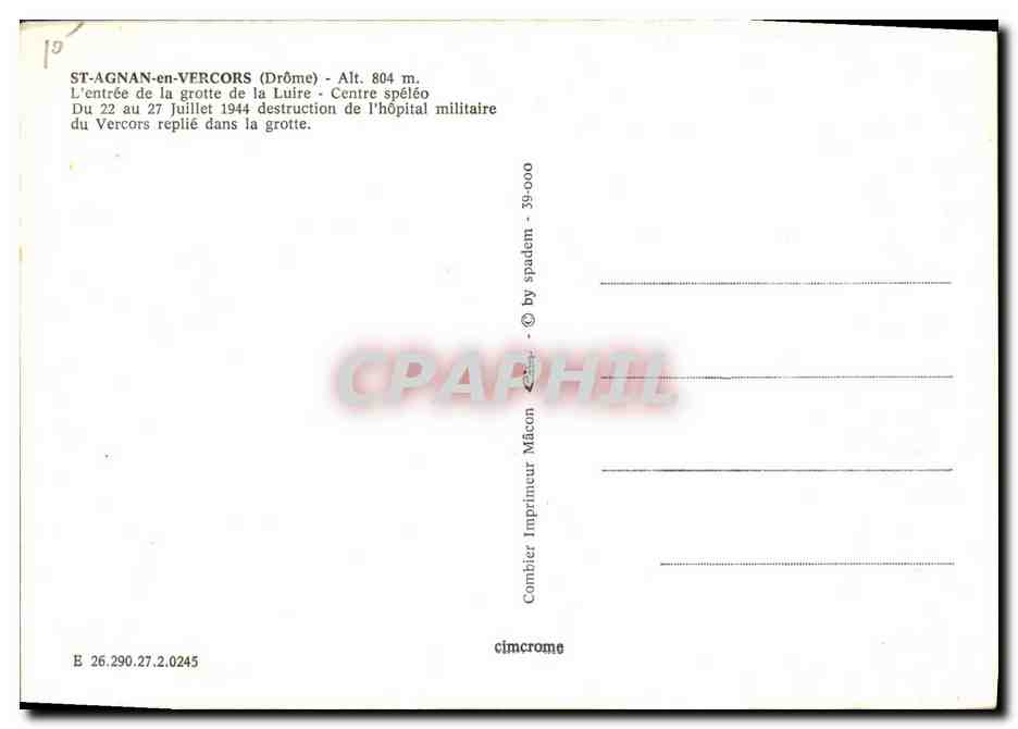 CPM Militaria St Agnan en Vercors L'entree de la grotte de la Luire Centre speleo Destruction de l'hopital militaire — Rückseite