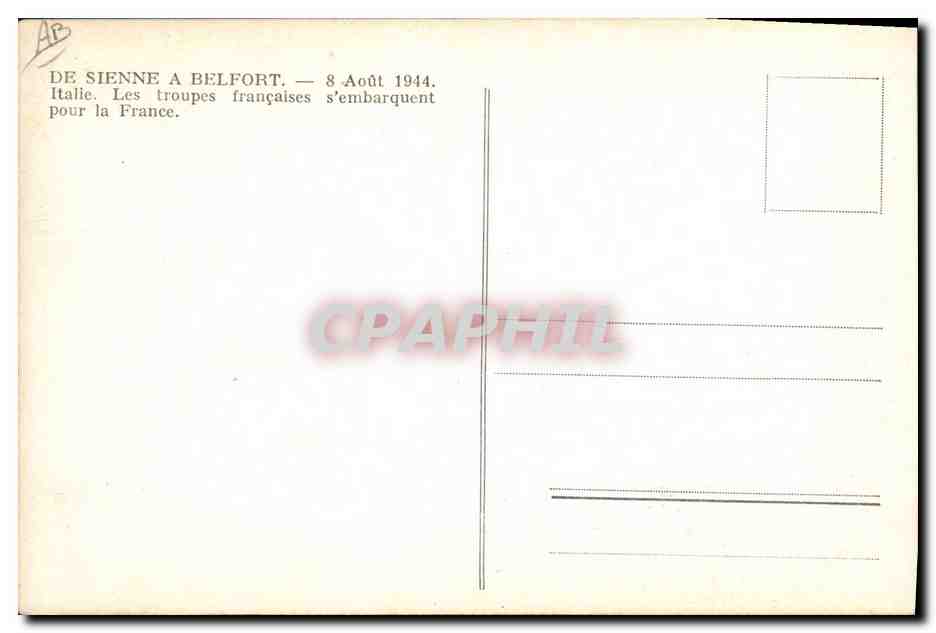 Départ de Sienne — Italie — 8 Août 1944 — Les troupes françaises s'embarquent pour la France — Reverso