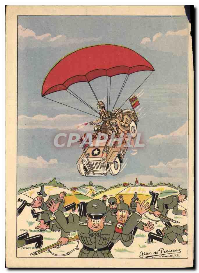 CPA Militaria Jeep Parachute Jean de Preissac