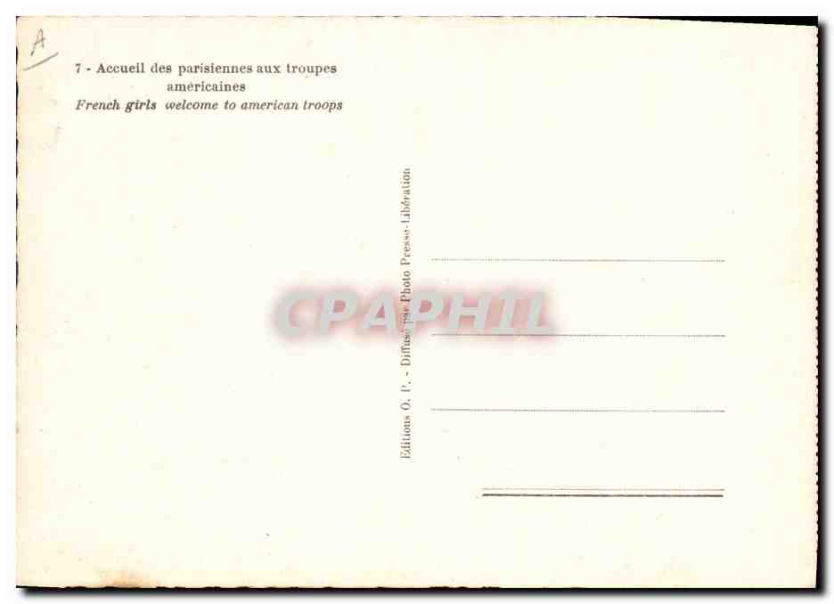 CPA Militaria Paris Accueil des parisiennes aux troupes americaines — Rückseite