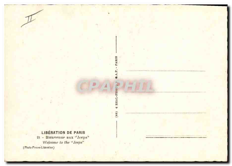 CPA Militaria Liberation de Paris Bienvenue aux Jeeps — Rückseite