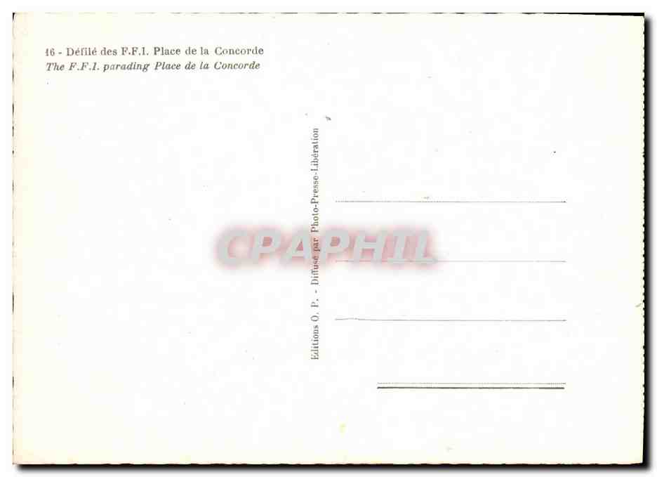 CPA Militaria Defile des FFI Place de la Concorde Paris — Rückseite