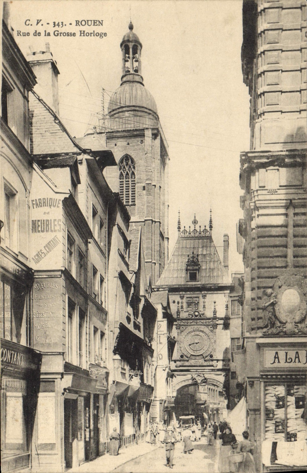 CPA Horloge Rouen Rue de la Grosse horloge