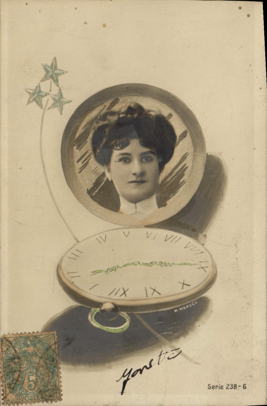 Portrait féminin dans une montre de poche — H. Manuel, Série 238-6