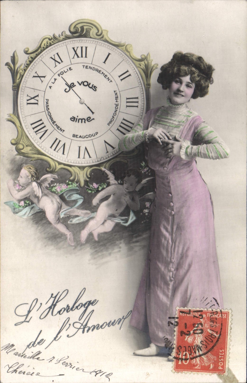 Horloge de l'Amour — Carte postale illustrée — Éditeur : Louis Mages, série 60