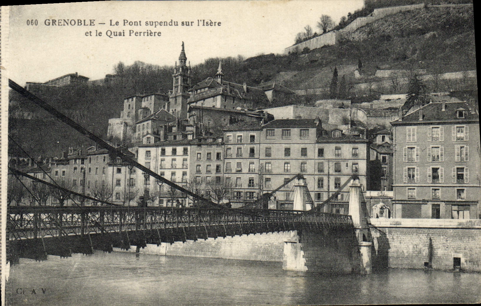 Grenoble — Die Hängebrücke über die Isère und Quai Perrière — Grav