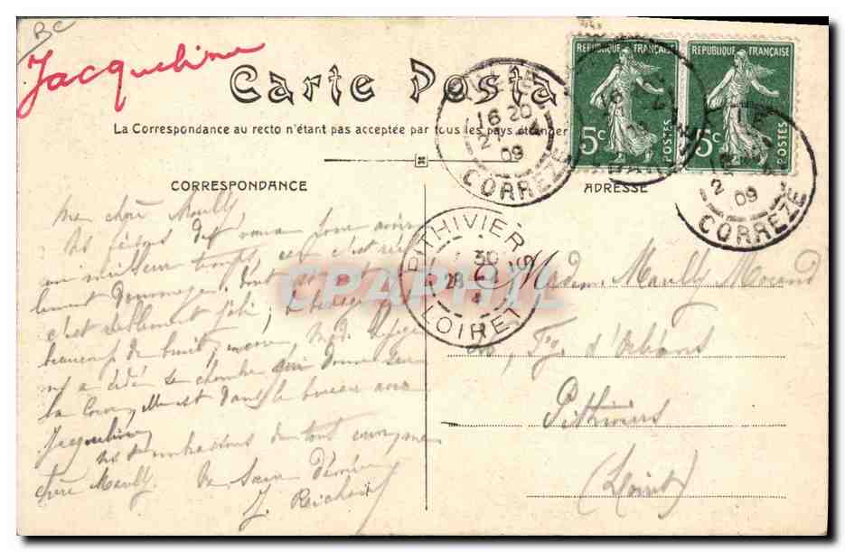 CPA Folklore Gimel Correze Une fileuse — Verso