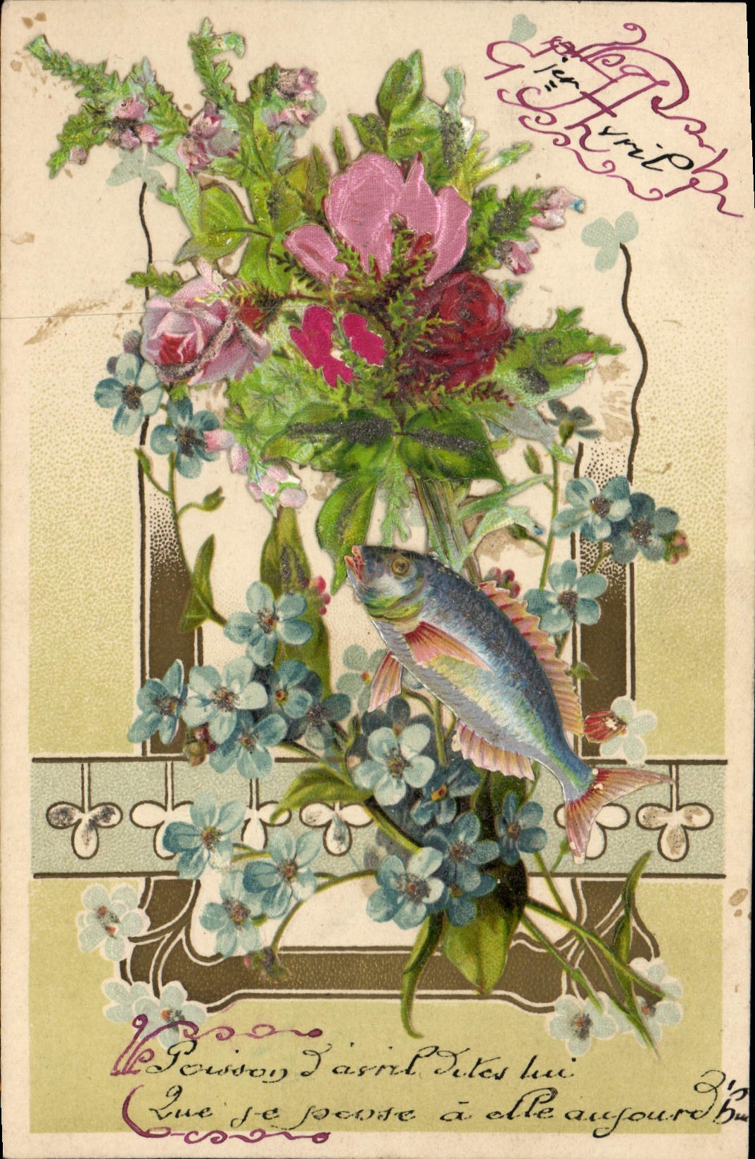 CPA Fantaisie Fleurs Poisson 