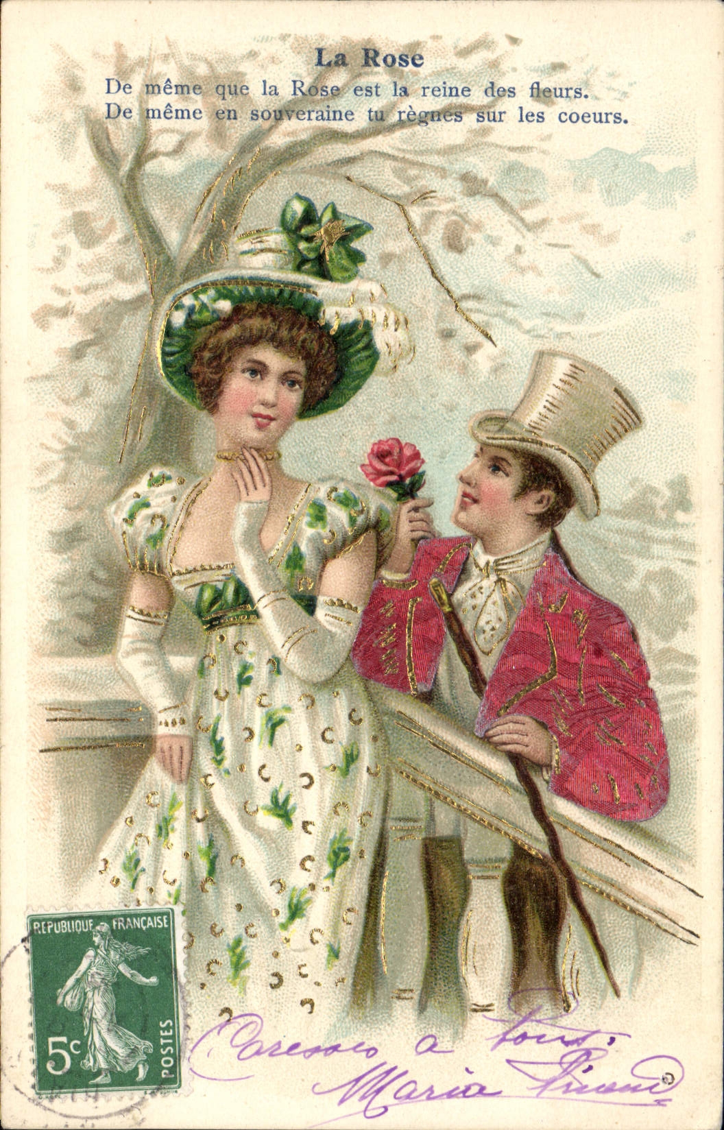 CPA Fantaisie Fleurs La Rose Femme 
