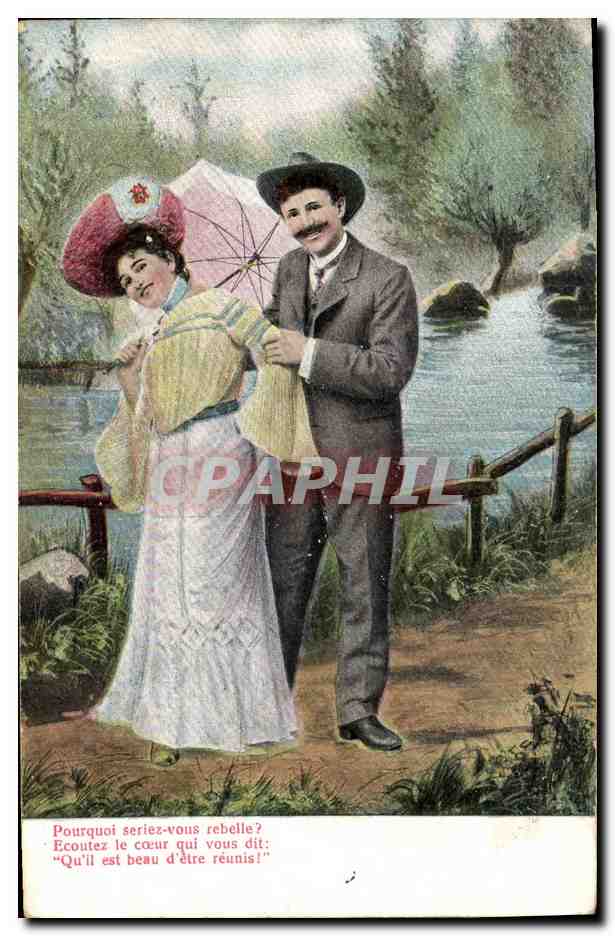 Couple amoureux sous parapluie — texte poétique — K.V.L.B. 12, série 755