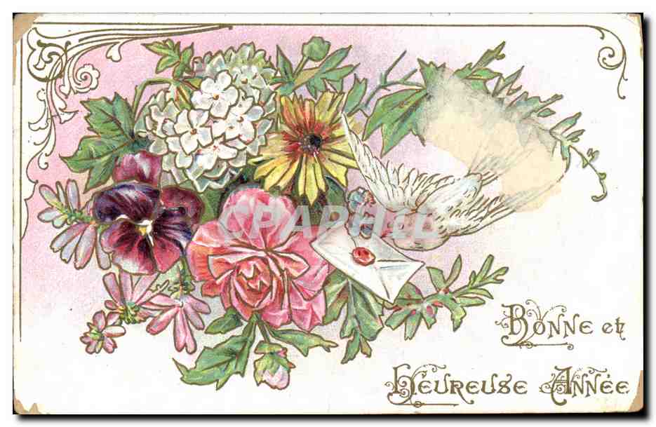 CPA Fantaisie Fleurs Colombe 