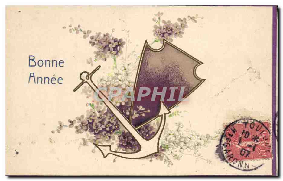 CPA Fantaisie Fleurs Ancre de marine 