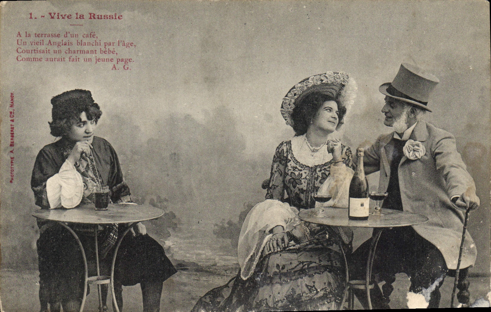 Vive la Russie — scène de café — Phototype A. Belbeast & Cie, Nancy