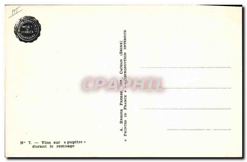 CPA Folklore Vin Vendange Champagne Moet & Chandon Visns ur pupitre durant le remuage — Rückseite
