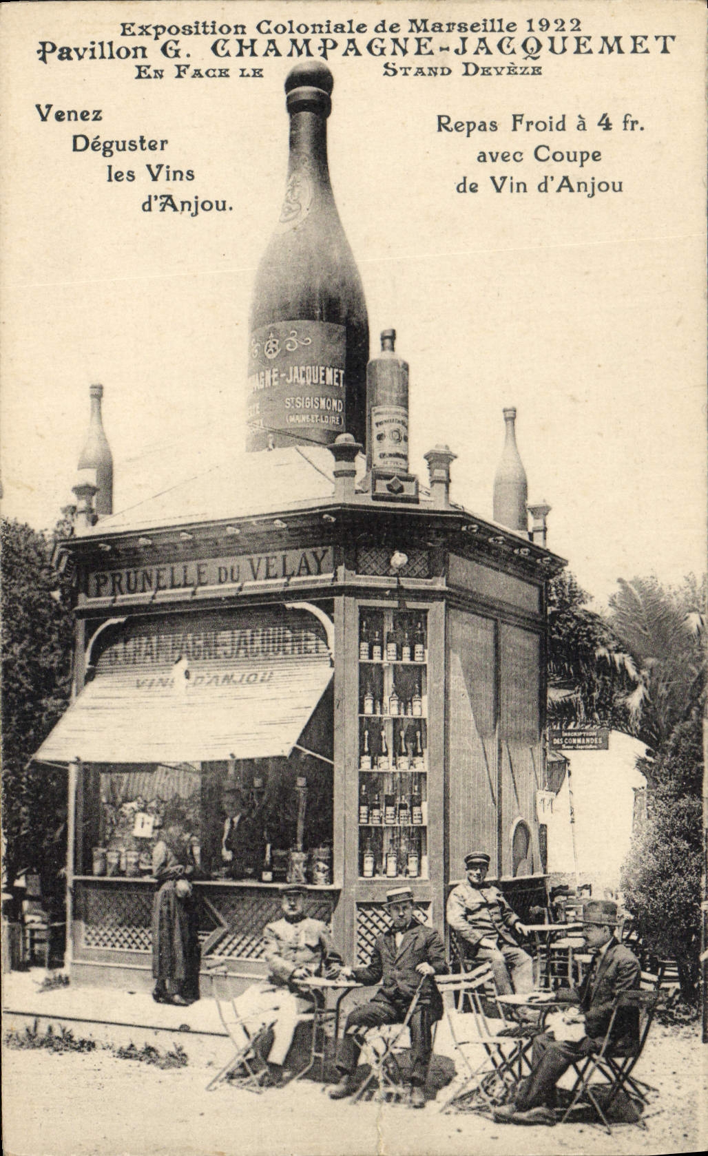 CPA Folklore Vin Vendange Champagne Exposition coloniale de Marseille 1922 Pavillon Champagne Jacquemet En face Stand Deveze 