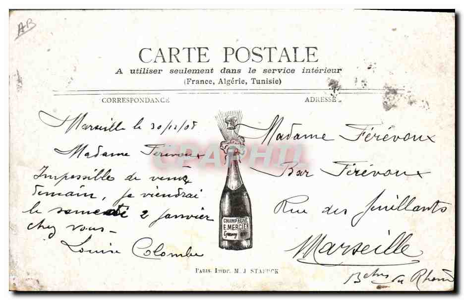 CPA Folklore Vin Vendange Champagne Mercier & Cie Epernay Enfant Bebe — Rückseite
