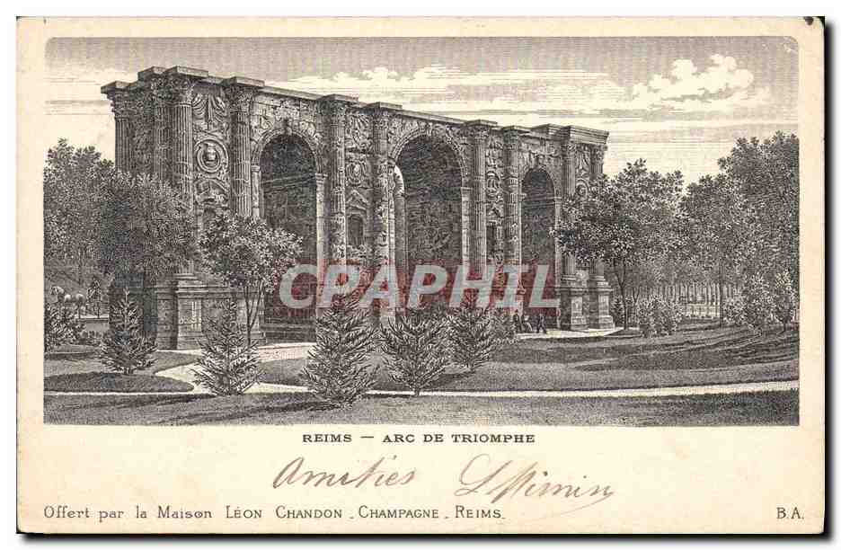 CPA Folklore Vin Vendange Champagne Reims Arc de Triomphe Vue prise dans les caves — Rückseite