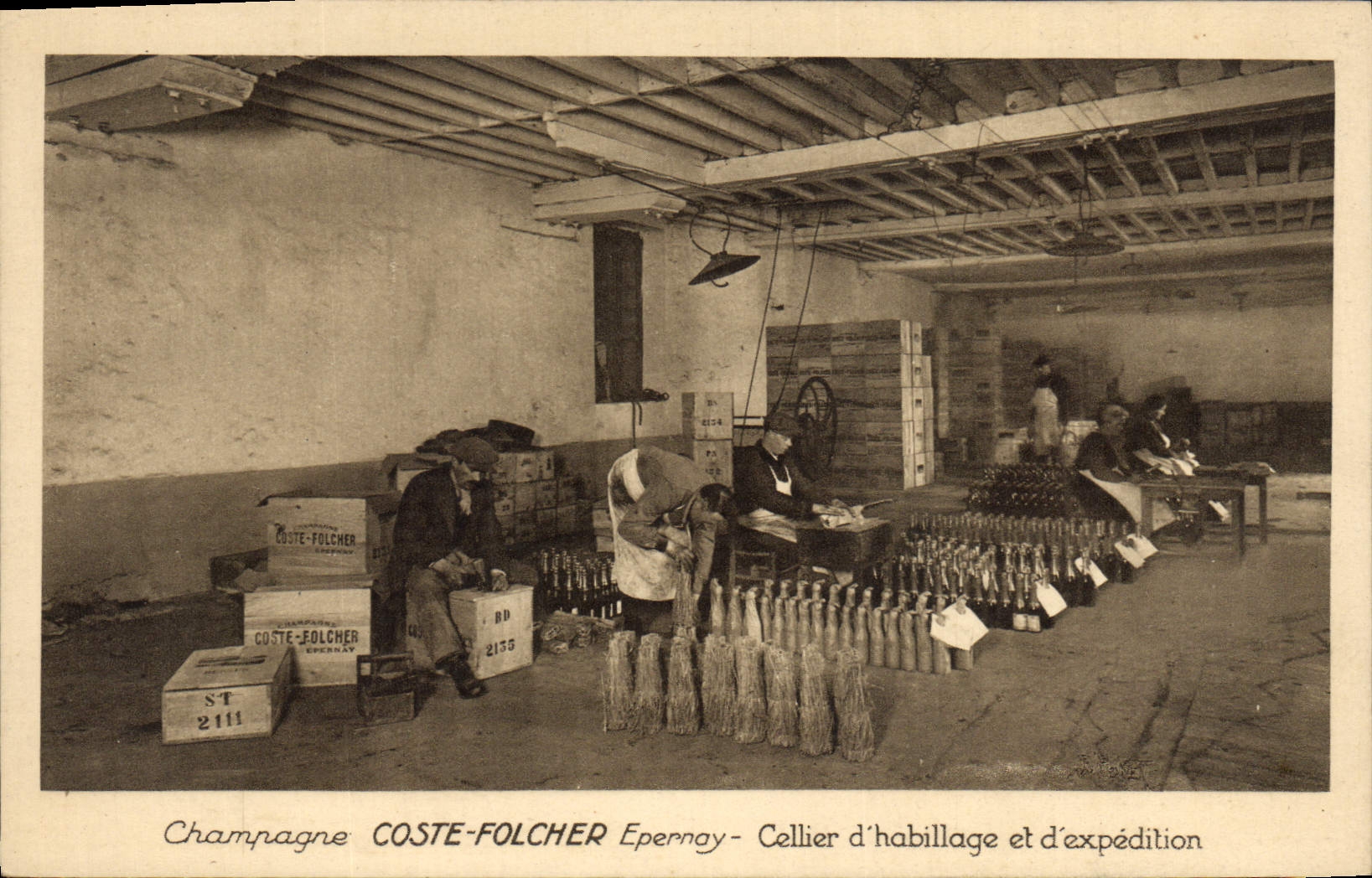 Champagne COSTE-FOLCHER Epernay — Cellier d’habillage et d’expédition — Éditeur Bouchet Latisana Paris