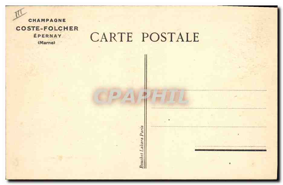 Champagne COSTE-FOLCHER Epernay — Cellier d’habillage et d’expédition — Éditeur Bouchet Latisana Paris — Rückseite